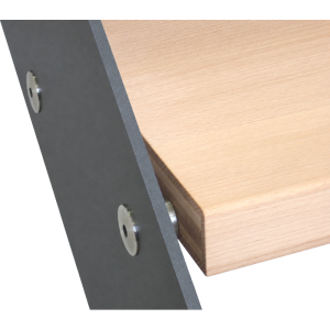 Wooden tread on steel stringer with LamiFIX Sets 21 and 22 A/B, stainless steel spacer sleeve
