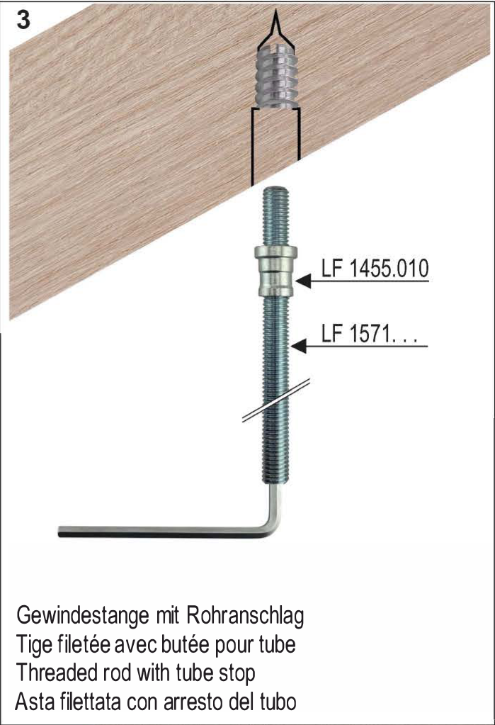 Montageschritt 3: Gewindestange LF 1571 mit Rohranschlag LF 1455.010 montieren.